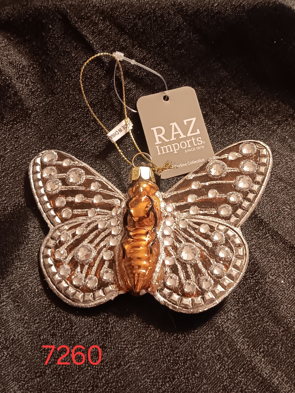 RAZ Imports Gold and Silver Butterfly Holiday Ornament